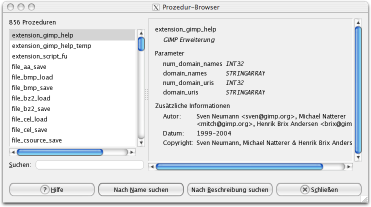 Das Dialogfenster Prozeduren-Browser